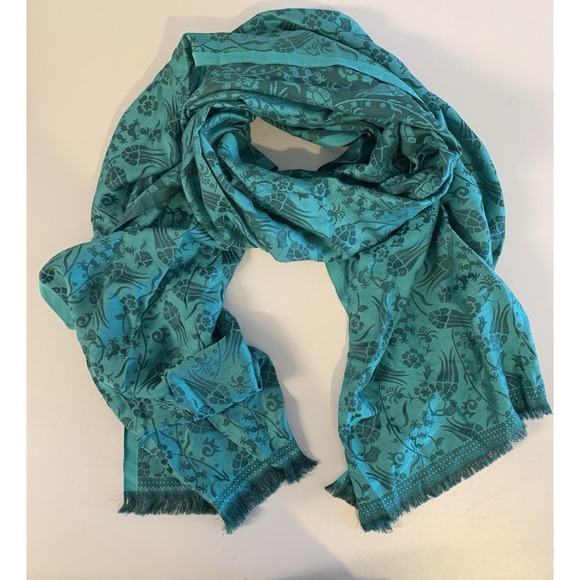 100% Green Prussa Silk Scarf Made In Turkey - Picture 2 of 8